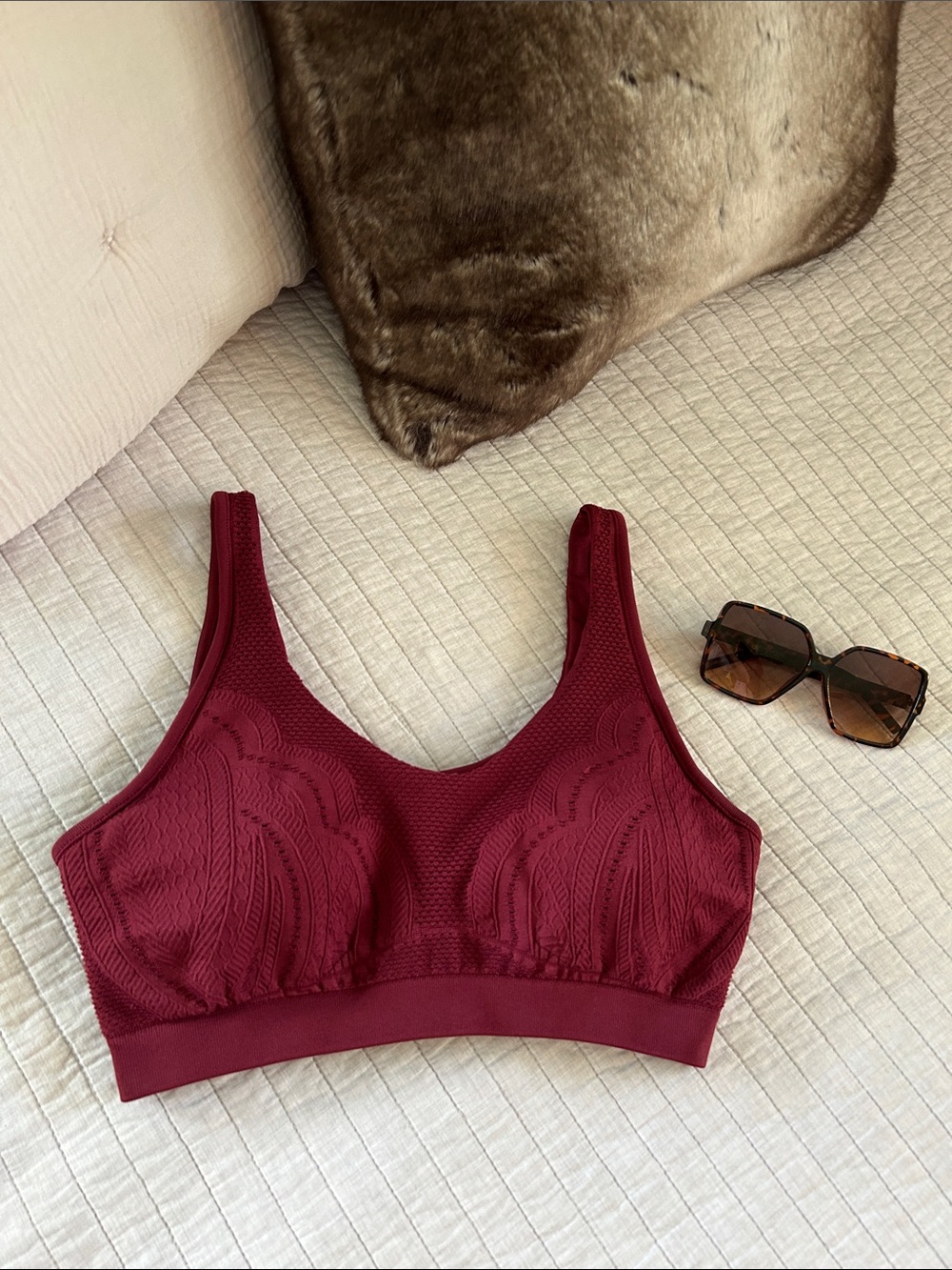 Athleta burgundy swoop neck padded sports bra B C D cup